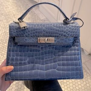 Blue croc inspired handbag. Made in Italy